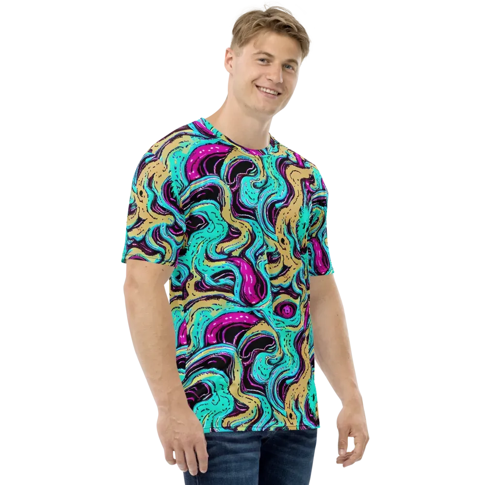 Neon Spill on Men's Crew Neck T-Shirt — Right