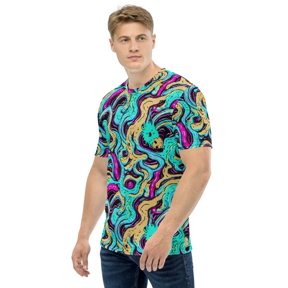 Neon Spill on Men's Crew Neck T-Shirt — Left