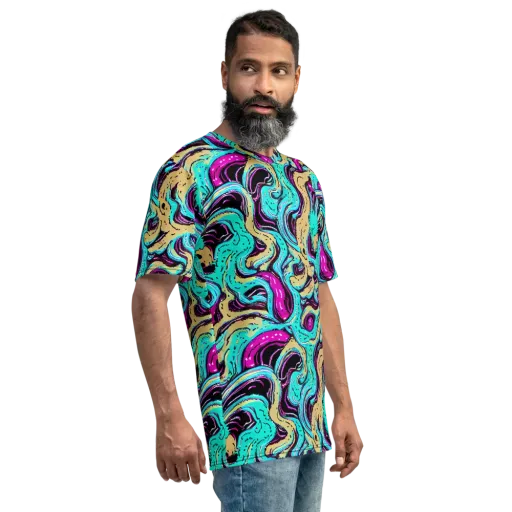 Neon Spill on a Men's Crew Neck T-Shirt