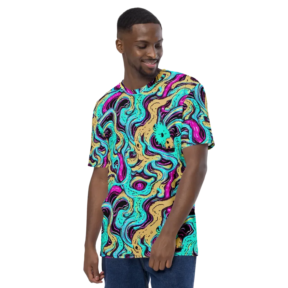 Neon Spill on Men's Crew Neck T-Shirt — Left