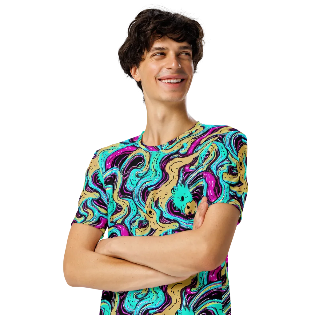 Neon Spill on Men's Crew Neck T-Shirt — Left Front