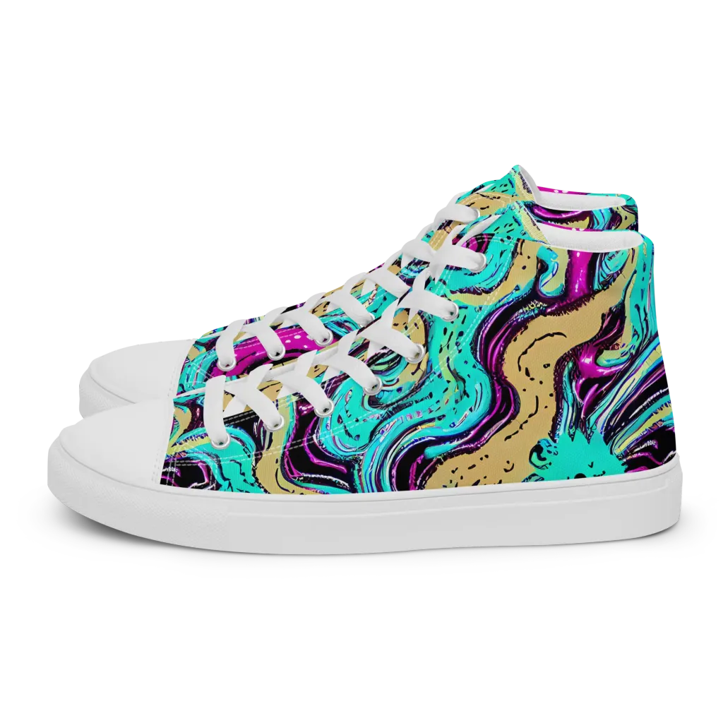 Neon Spill on Men's High Top Canvas Shoes — Left