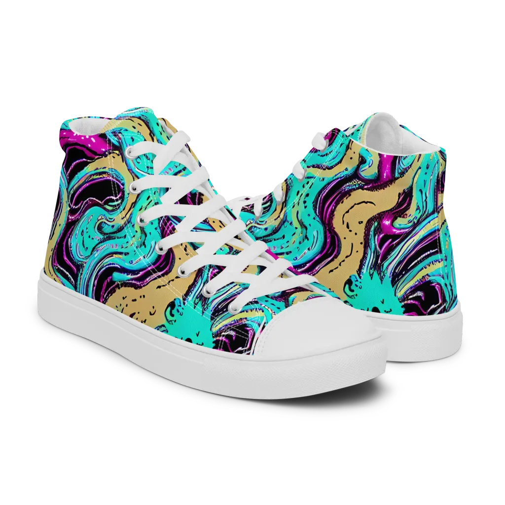 Neon Spill on Men's High Top Canvas Shoes — Right