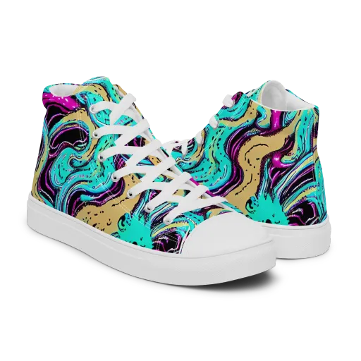 Neon Spill on a Men's High Top Canvas Shoes