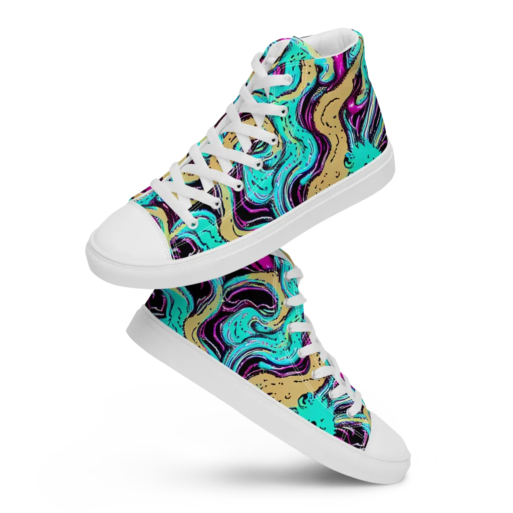 Neon Spill on Men's High Top Canvas Shoes — Front
