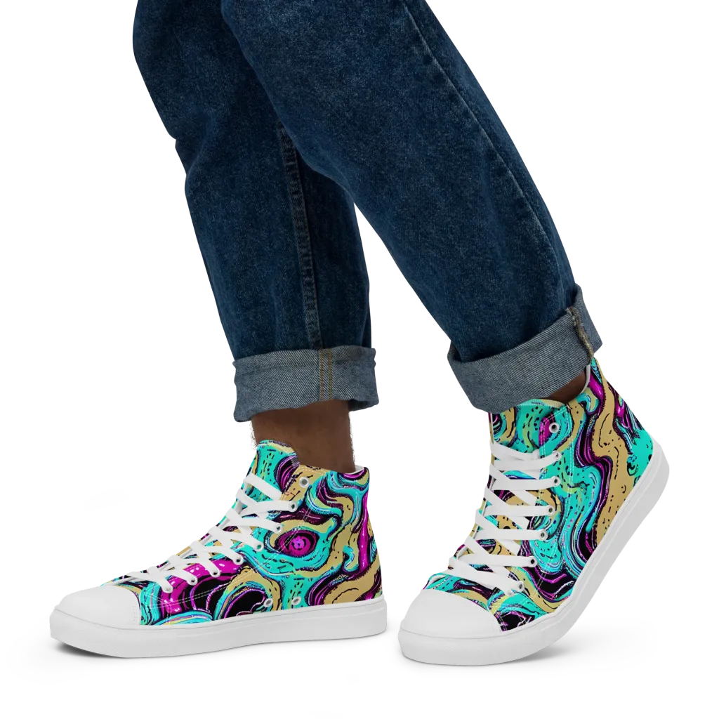 Neon Spill on Men's High Top Canvas Shoes — Left