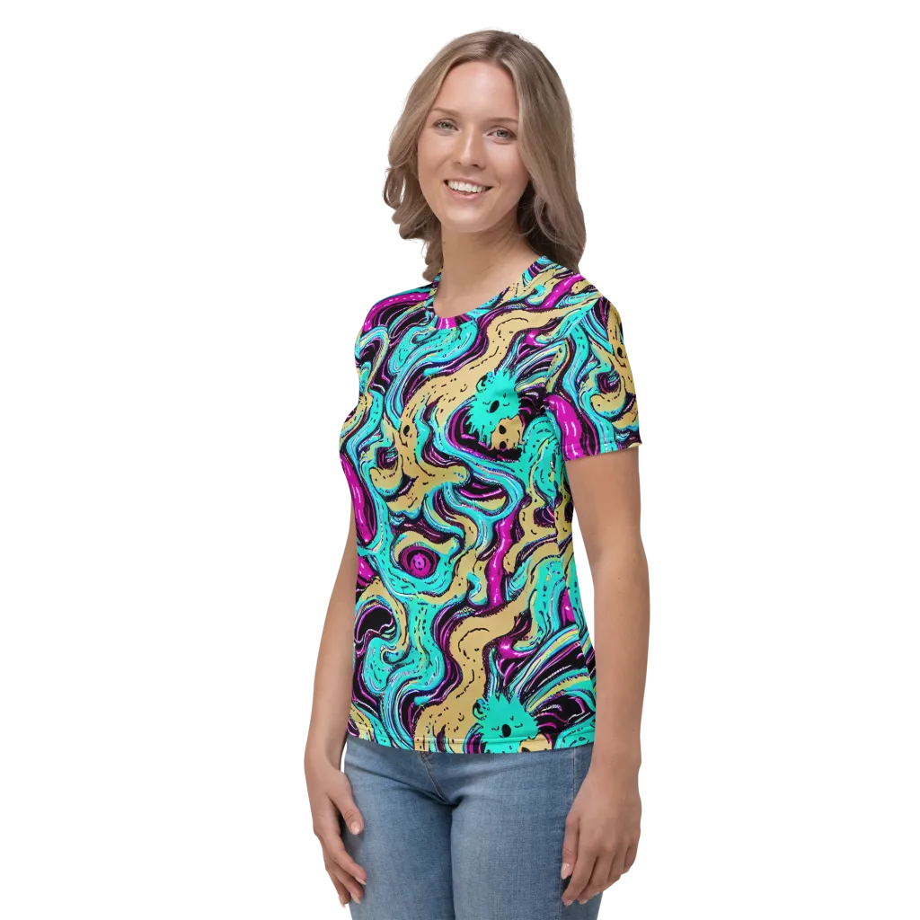 Neon Spill on Women's Crew Neck T-Shirt — Left