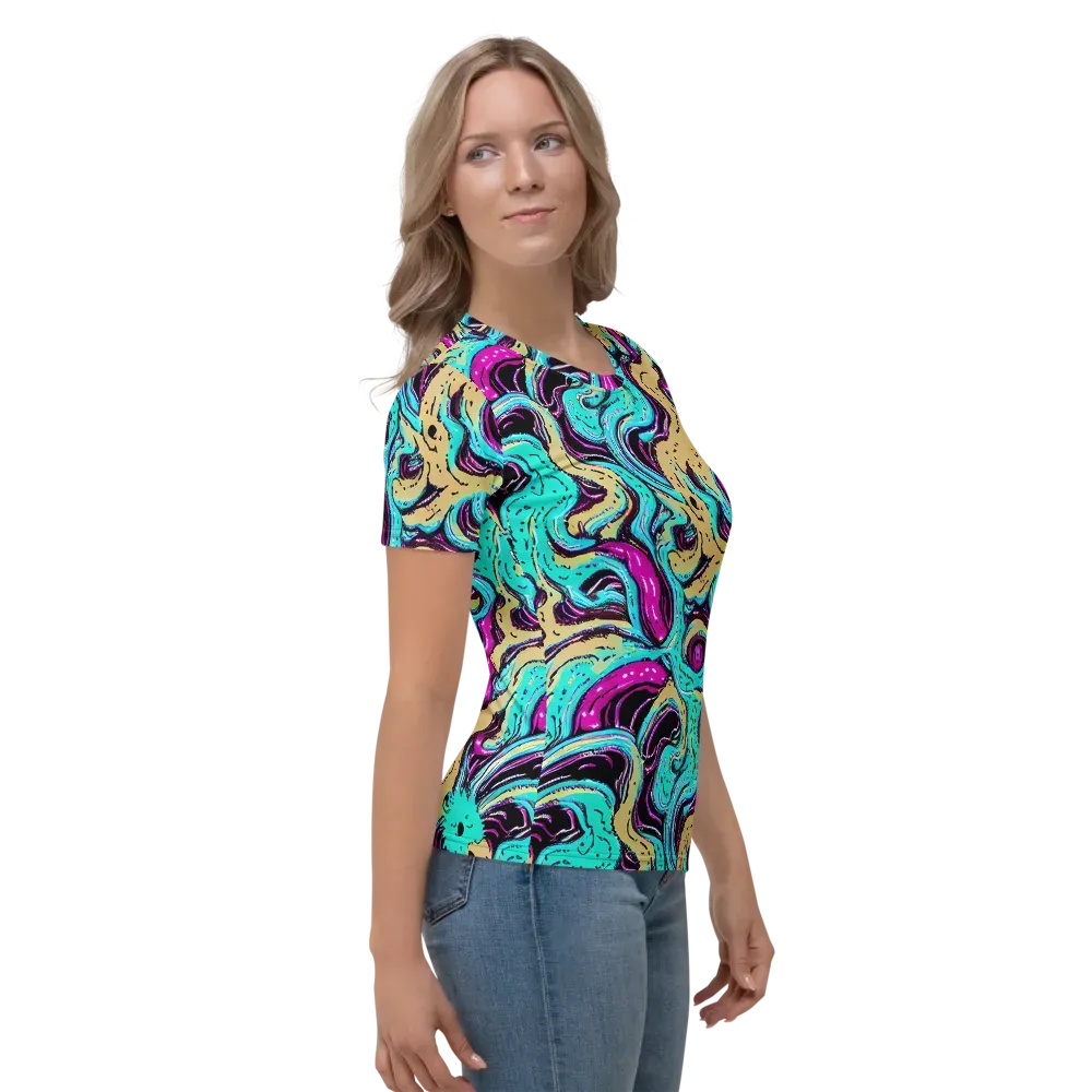 Neon Spill on Women's Crew Neck T-Shirt — Right