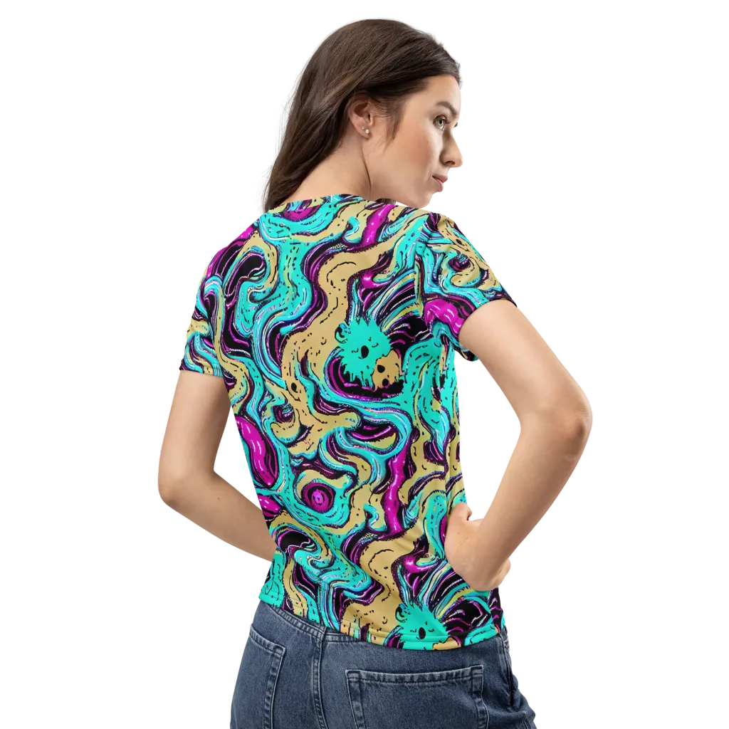 Neon Spill on Women's Crew Neck T-Shirt — Back