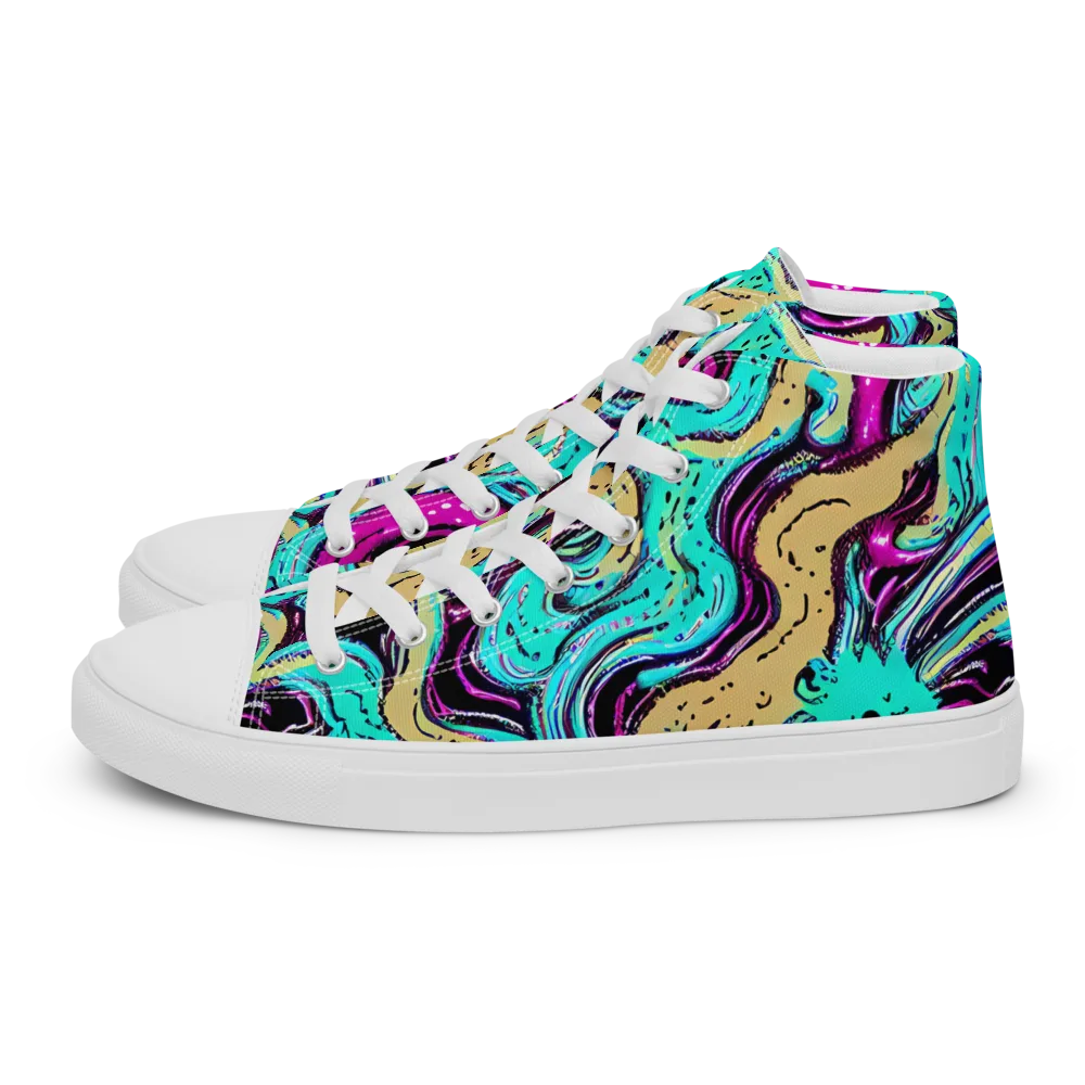 Neon Spill on Women's High Top Canvas Shoes — Left