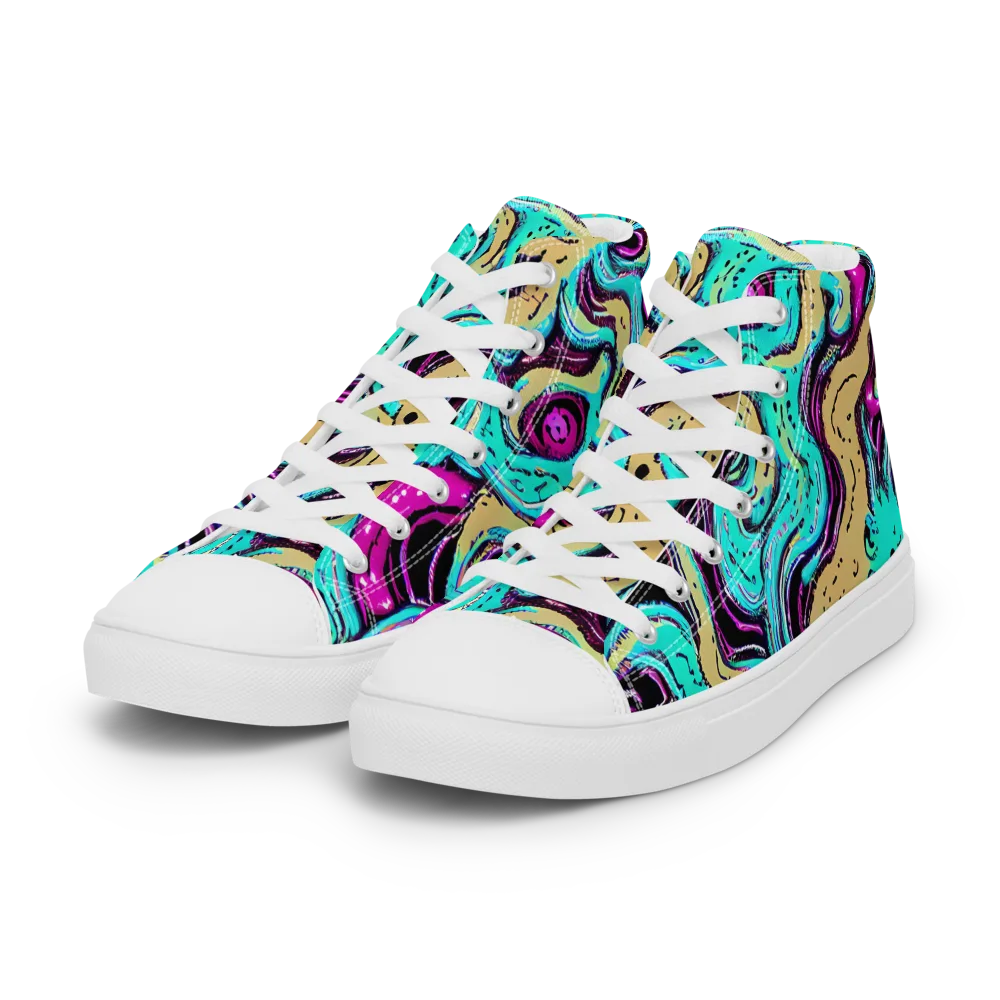 Neon Spill on Women's High Top Canvas Shoes — Left Front