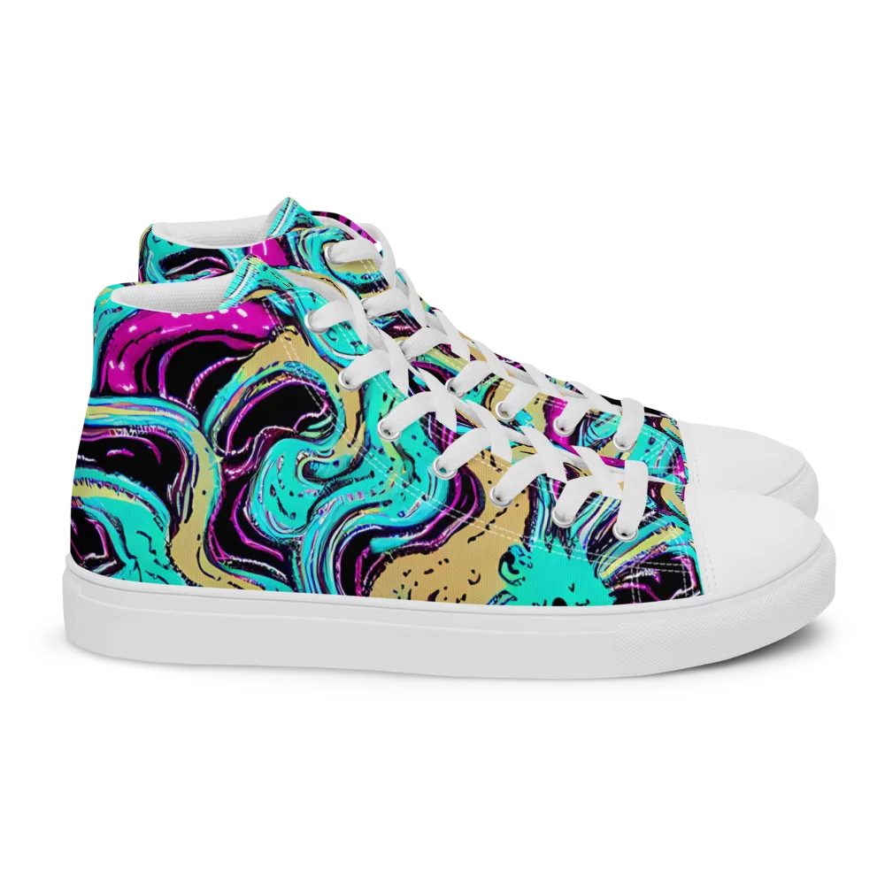 Neon Spill on Women's High Top Canvas Shoes — Right