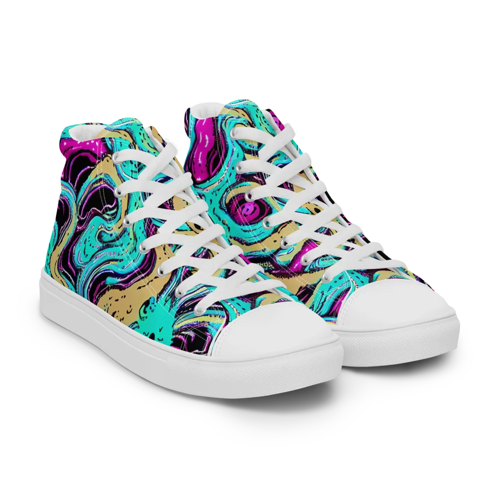 Neon Spill on Women's High Top Canvas Shoes — Right Front