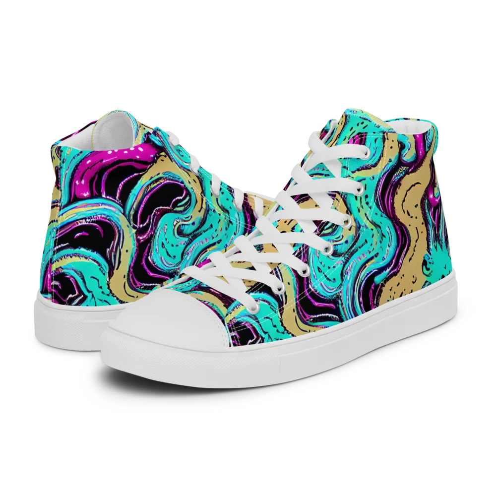 Neon Spill on Women's High Top Canvas Shoes — Left