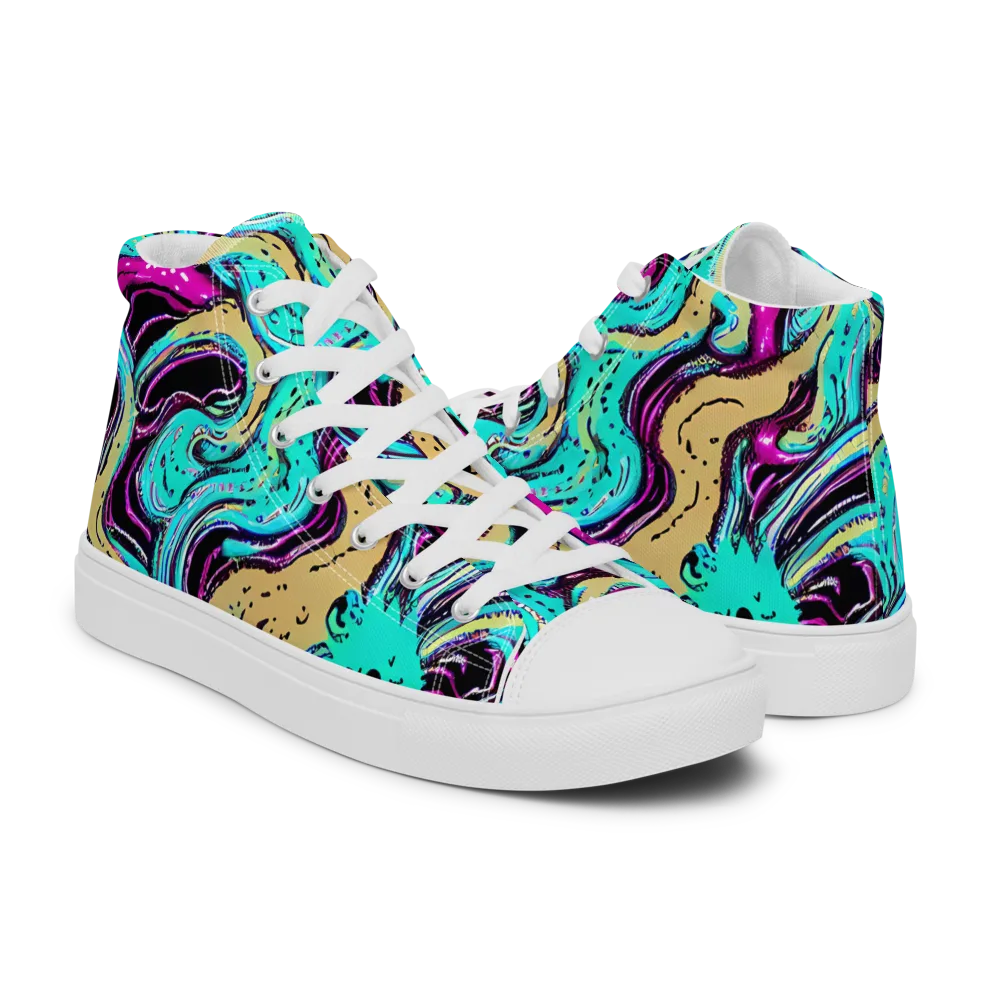 Neon Spill on Women's High Top Canvas Shoes — Right