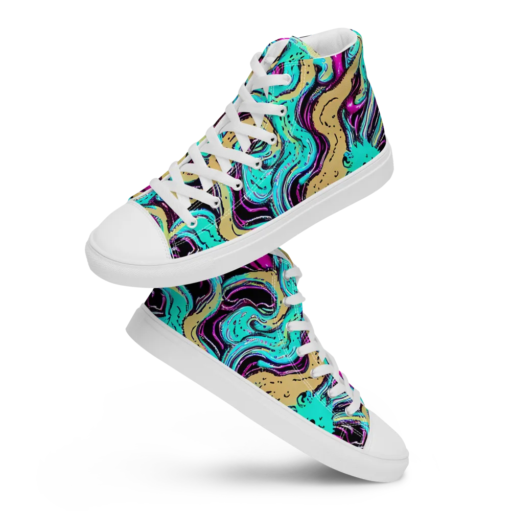Neon Spill on Women's High Top Canvas Shoes — Front