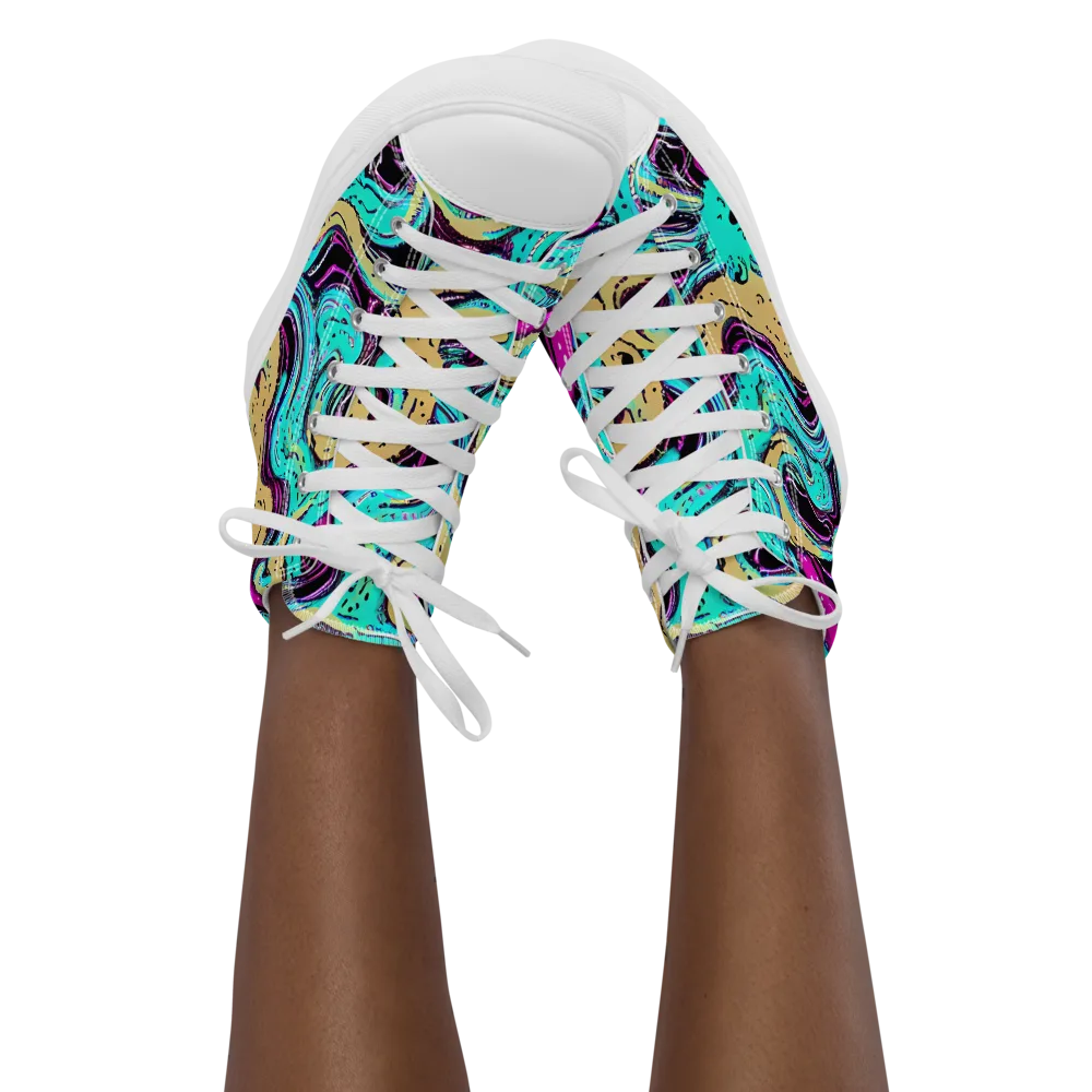Neon Spill on Women's High Top Canvas Shoes — Front