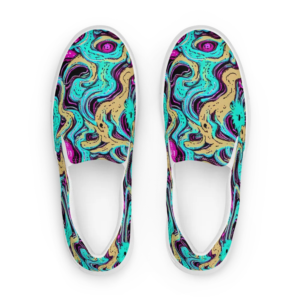 Neon Spill on Men's Slip-On Canvas Shoes — Front