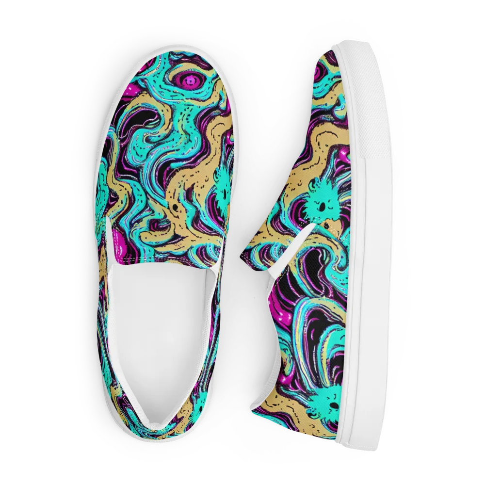Neon Spill on Men's Slip-On Canvas Shoes — Front