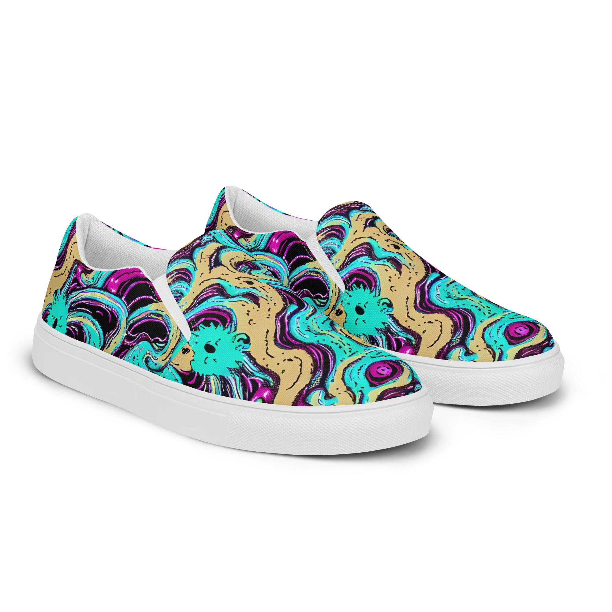 Neon Spill on Women's Slip-On Canvas Shoes — Right Front