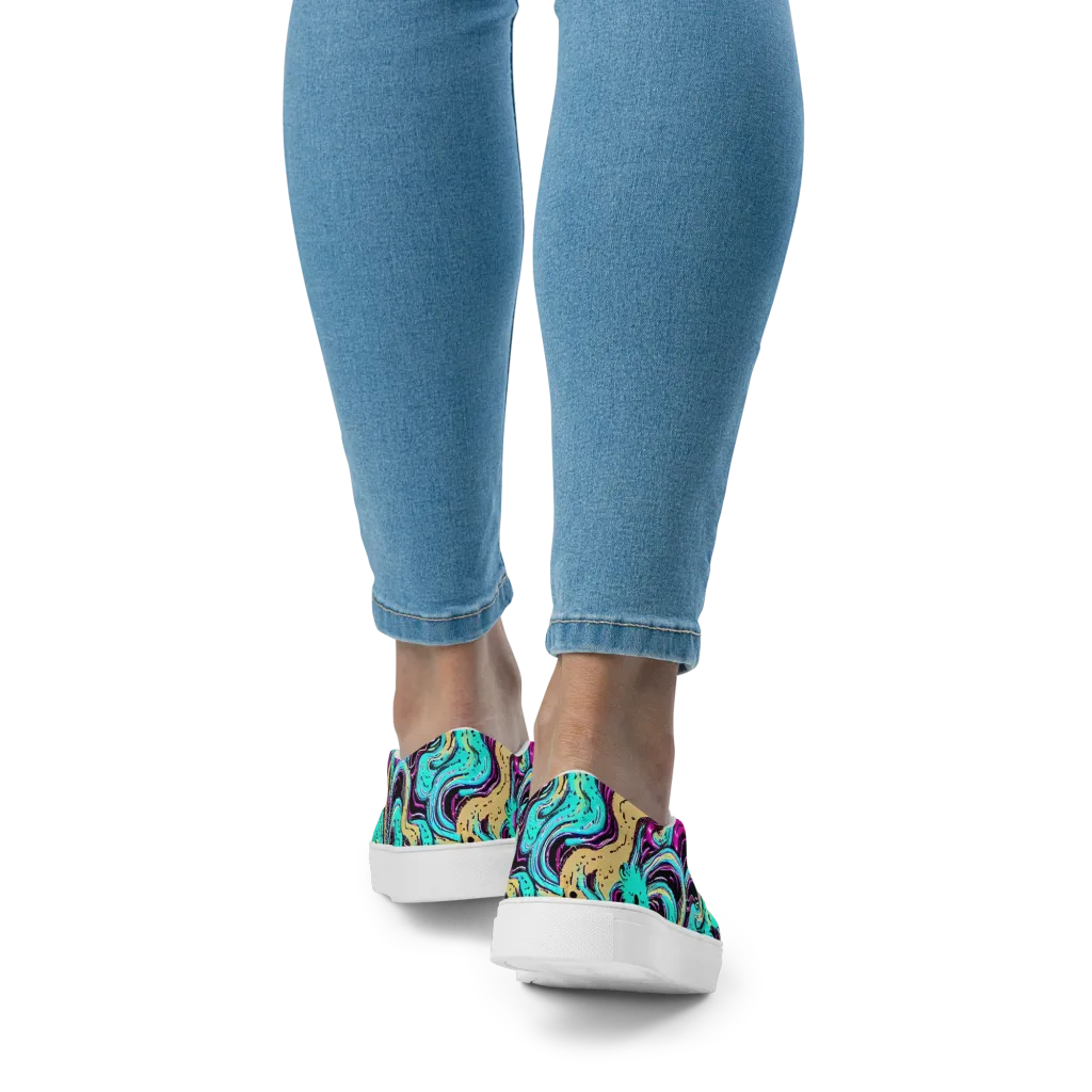 Neon Spill on Women's Slip-On Canvas Shoes — Back