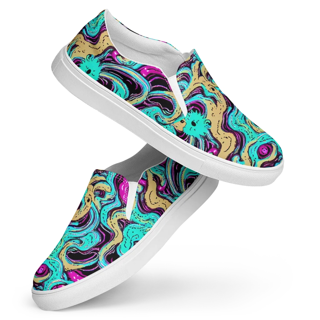 Neon Spill on Women's Slip-On Canvas Shoes — Front