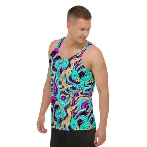 Neon Spill on a Men's Tank Top