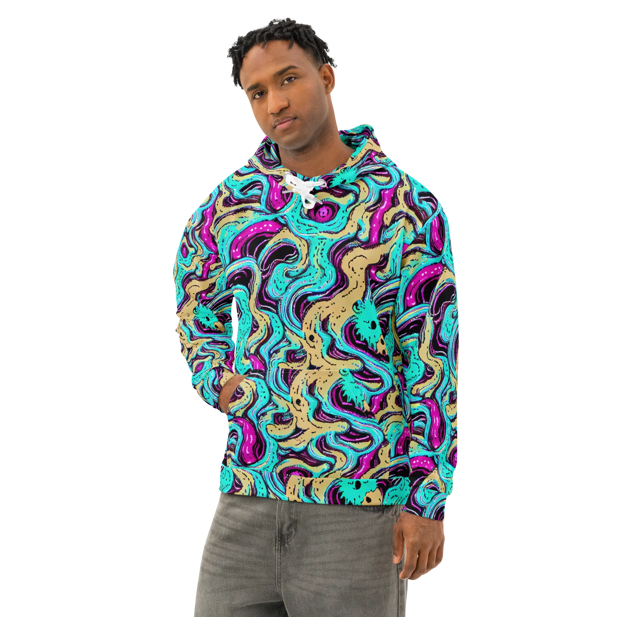 Neon Spill on Cotton Hoodie — Left Front