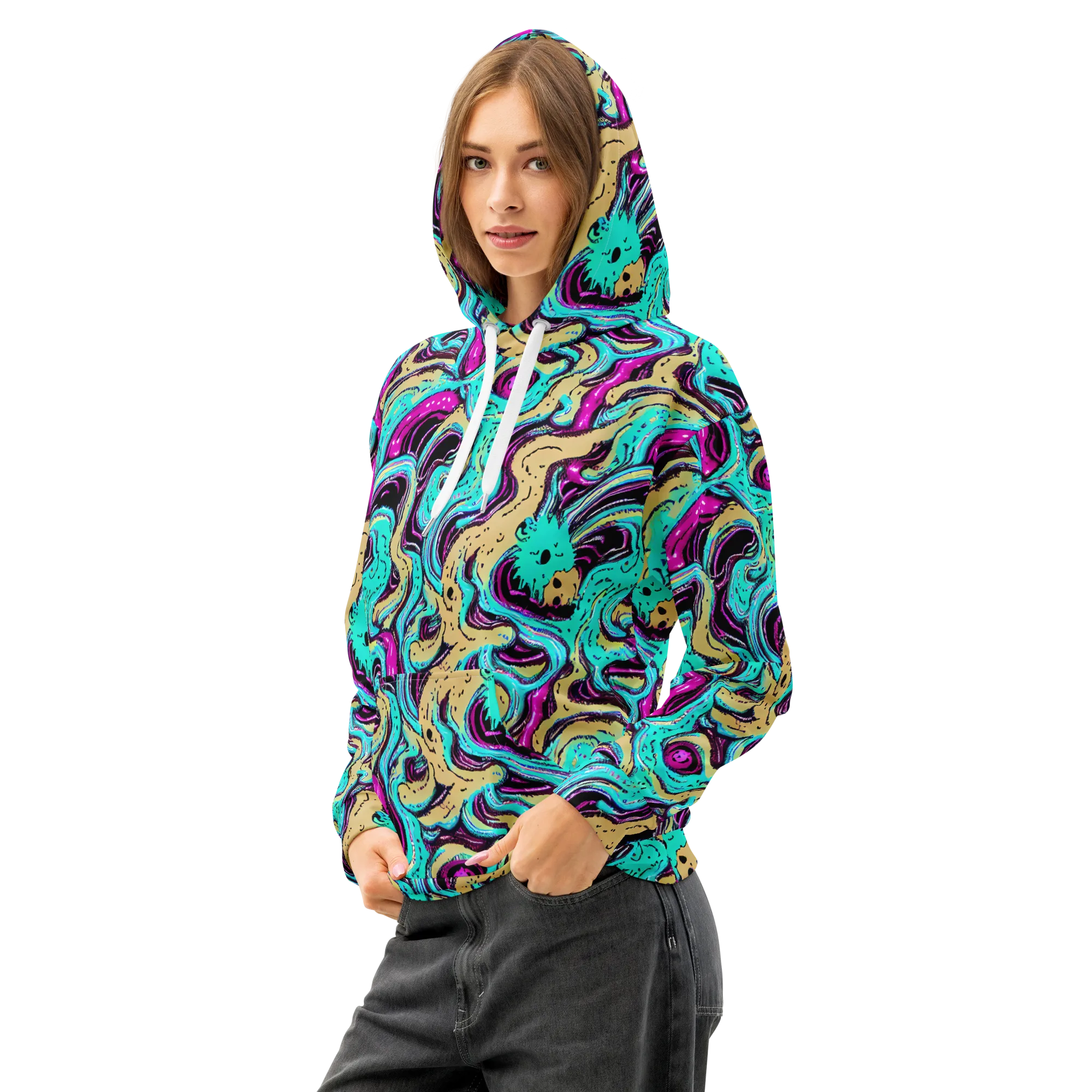 Neon Spill on Cotton Hoodie — Left Front