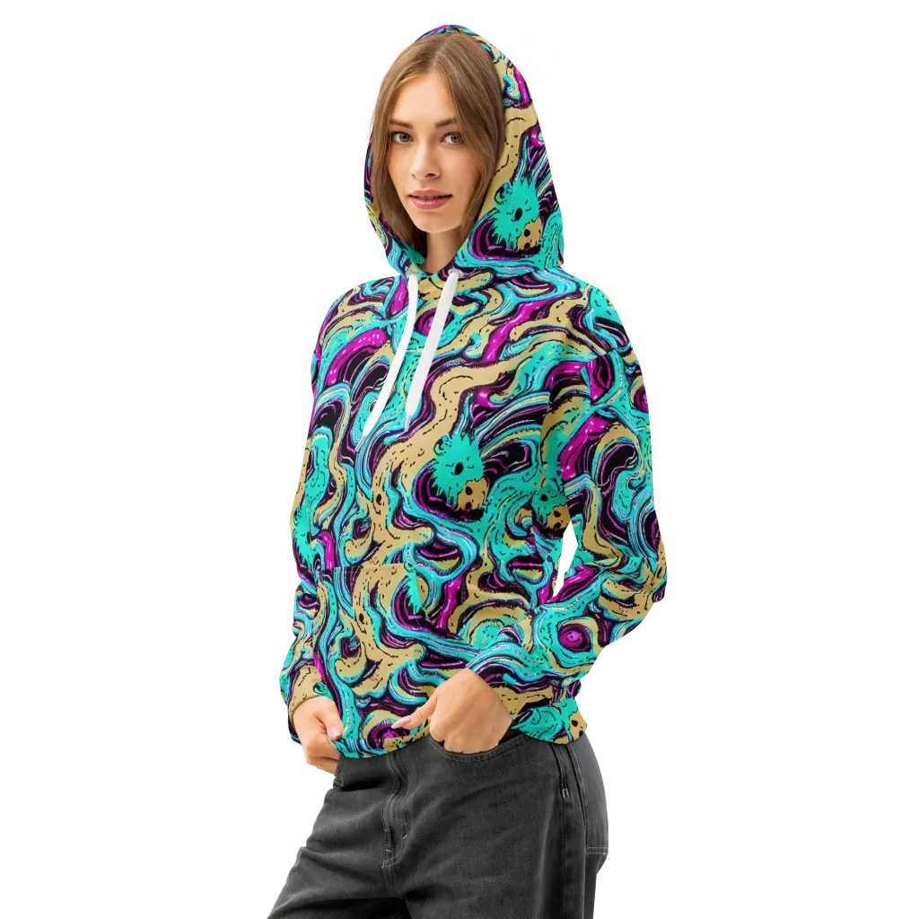 Neon Spill on Cotton Hoodie — Left Front