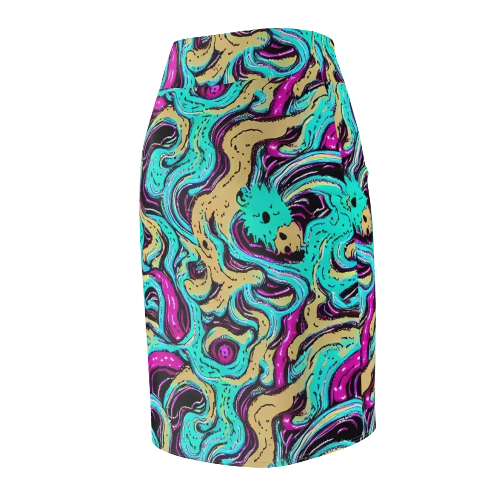 Neon Spill on Pencil Skirt — Back Side