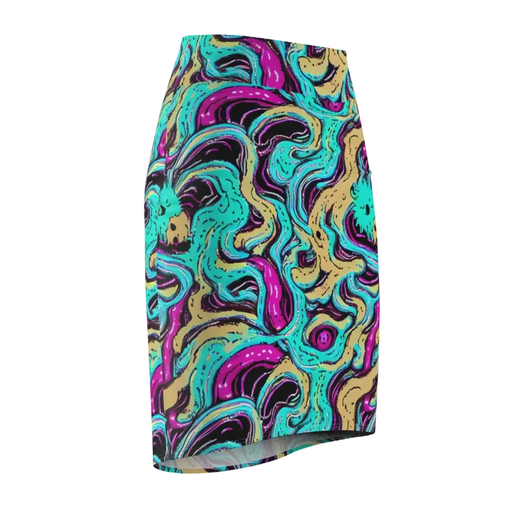 Neon Spill on Pencil Skirt — Front Side