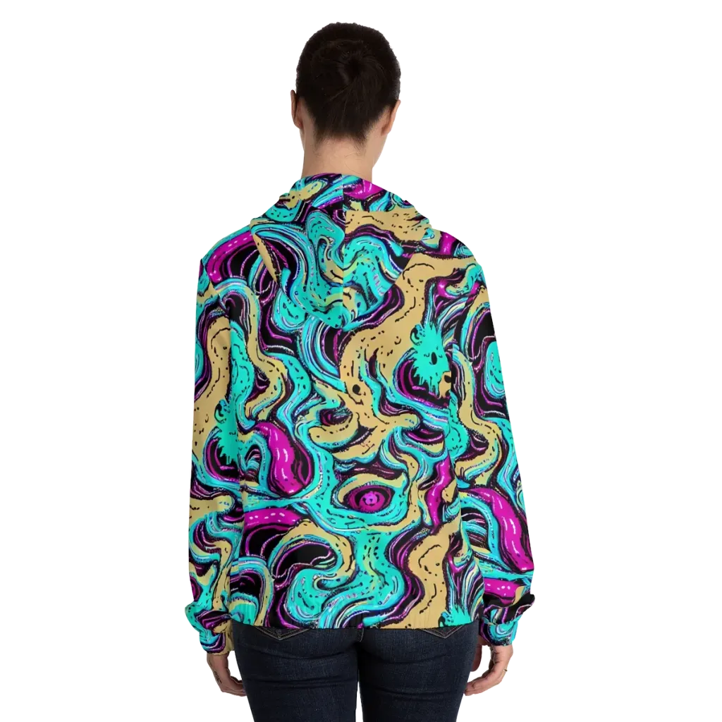 Neon Spill on Women's Full-Zip Hoodie — Back On Person