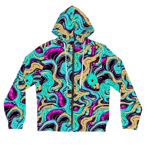 Neon Spill on a Women's Full-Zip Hoodie