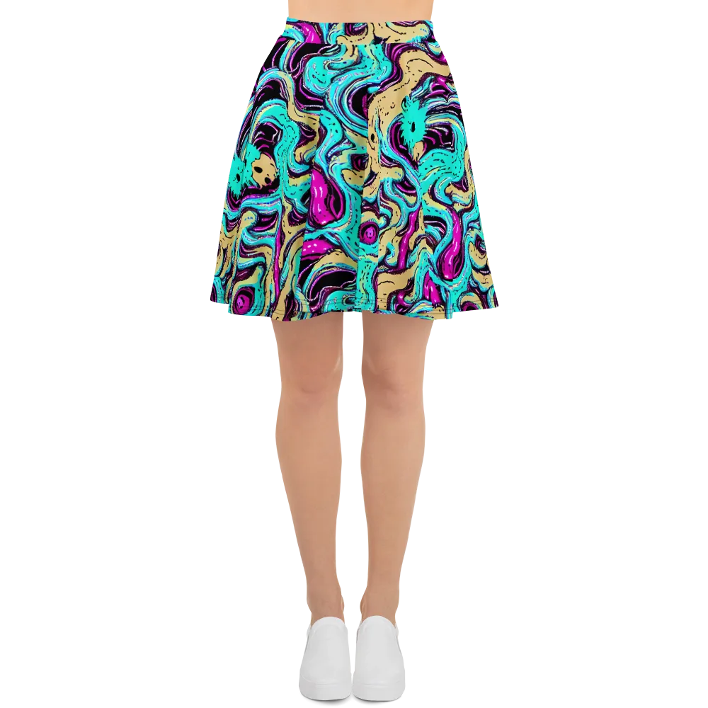 Neon Spill on Skater Skirt — Front