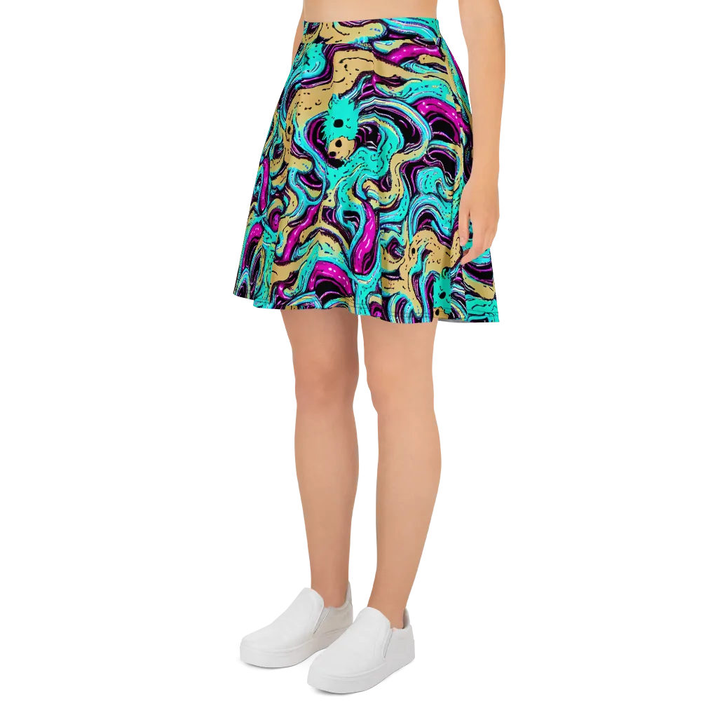 Neon Spill on Skater Skirt — Left