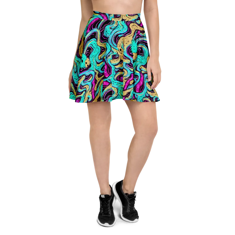 Neon Spill on Skater Skirt — Front