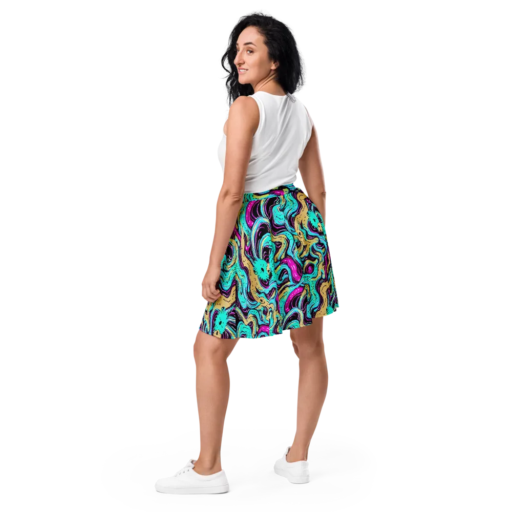 Neon Spill on Skater Skirt — Back