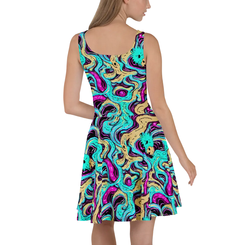 Neon Spill on Skater Dress — Back