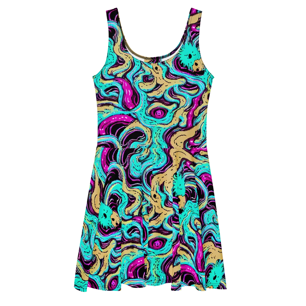 Neon Spill on Skater Dress — Front