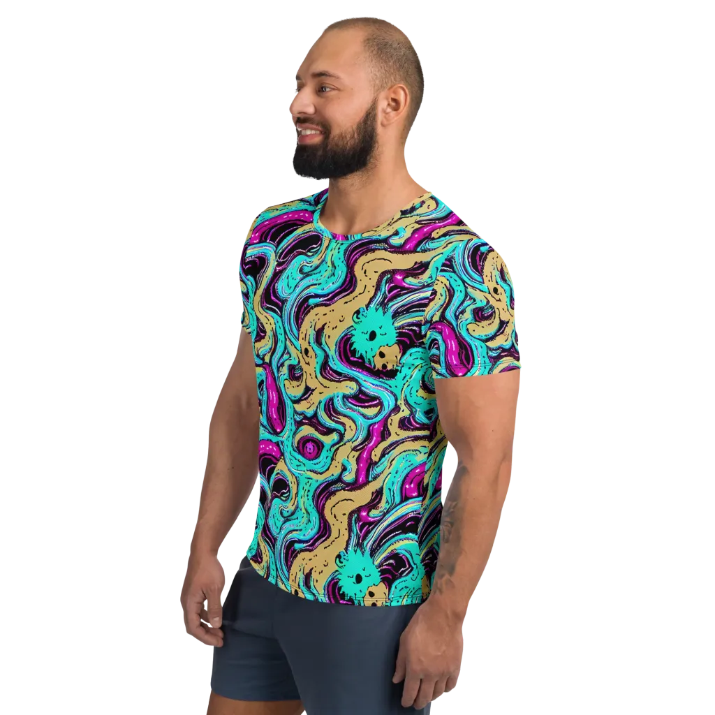 Neon Spill on Men's Athletic T-Shirt — Left