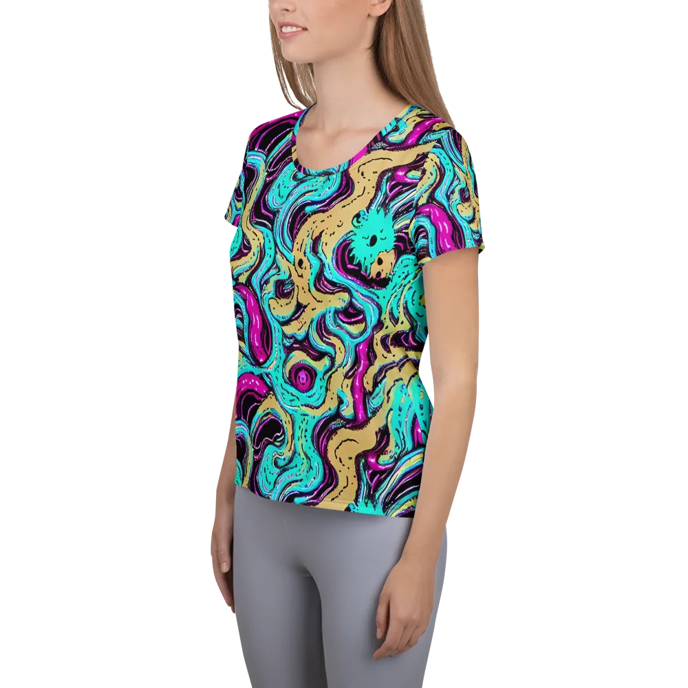 Neon Spill on Women's Athletic T-Shirt — Left