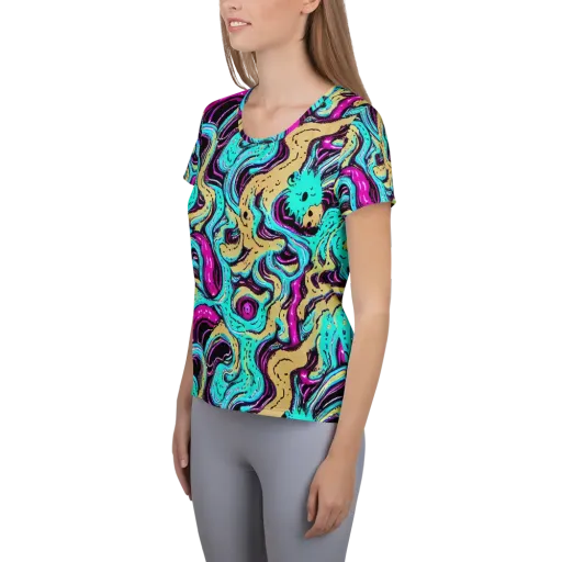 Neon Spill on a Women's Athletic T-Shirt