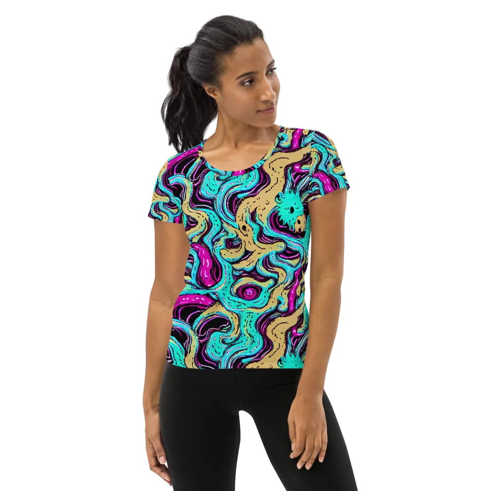 Neon Spill on Women's Athletic T-Shirt — Front
