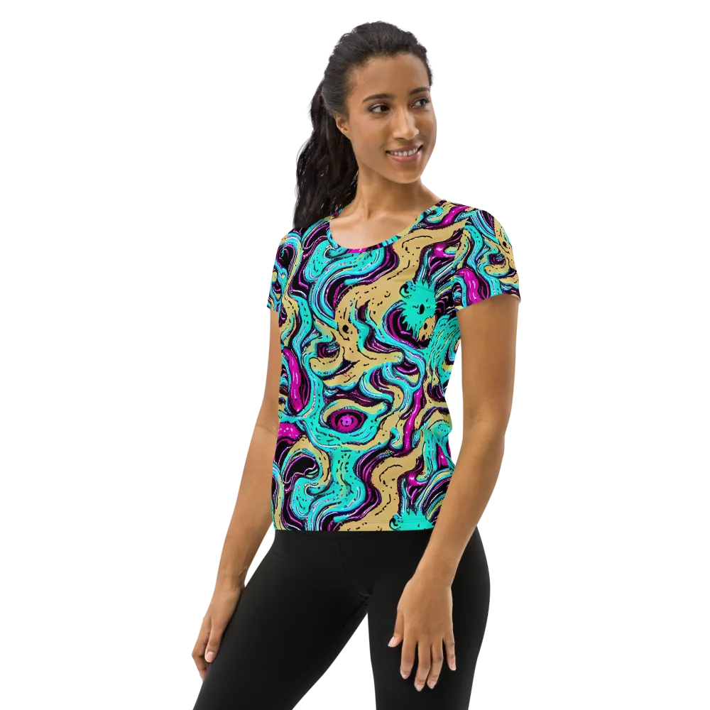 Neon Spill on Women's Athletic T-Shirt — Left