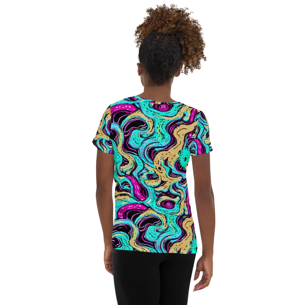Neon Spill on Women's Athletic T-Shirt — Back
