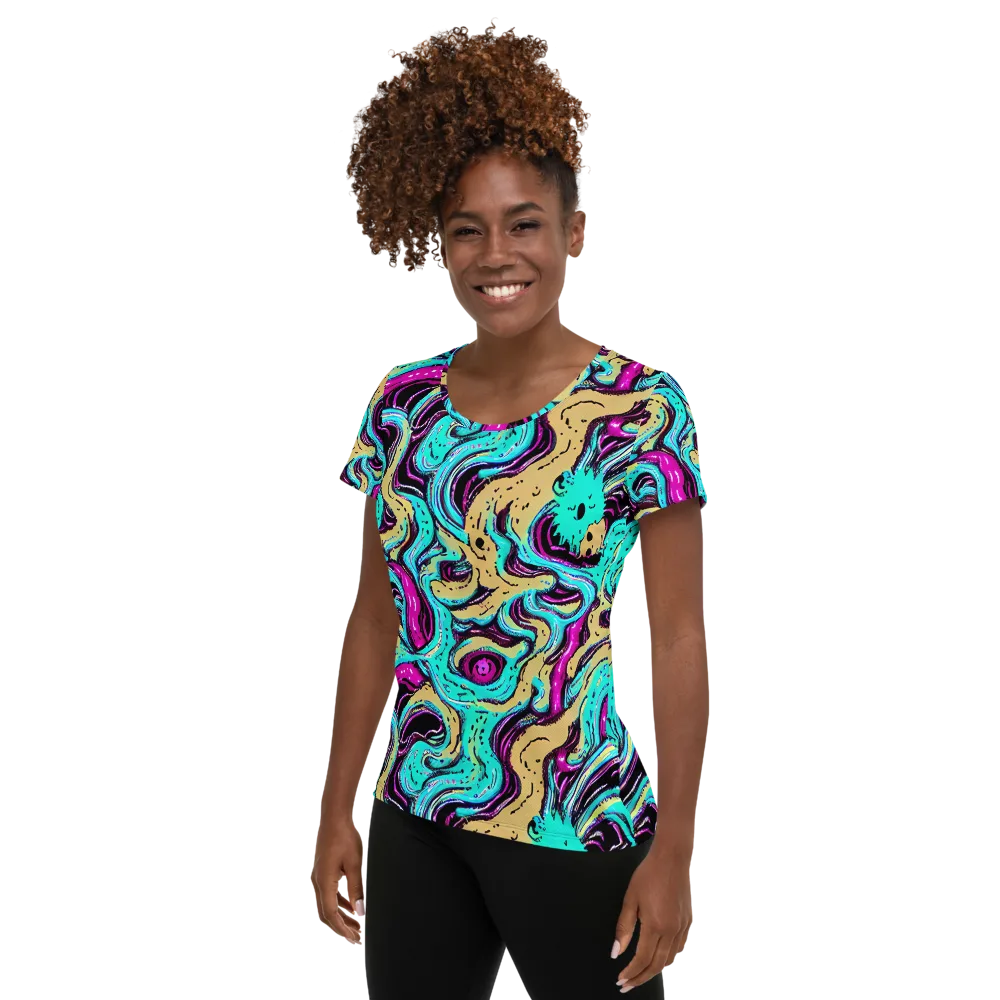 Neon Spill on Women's Athletic T-Shirt — Left