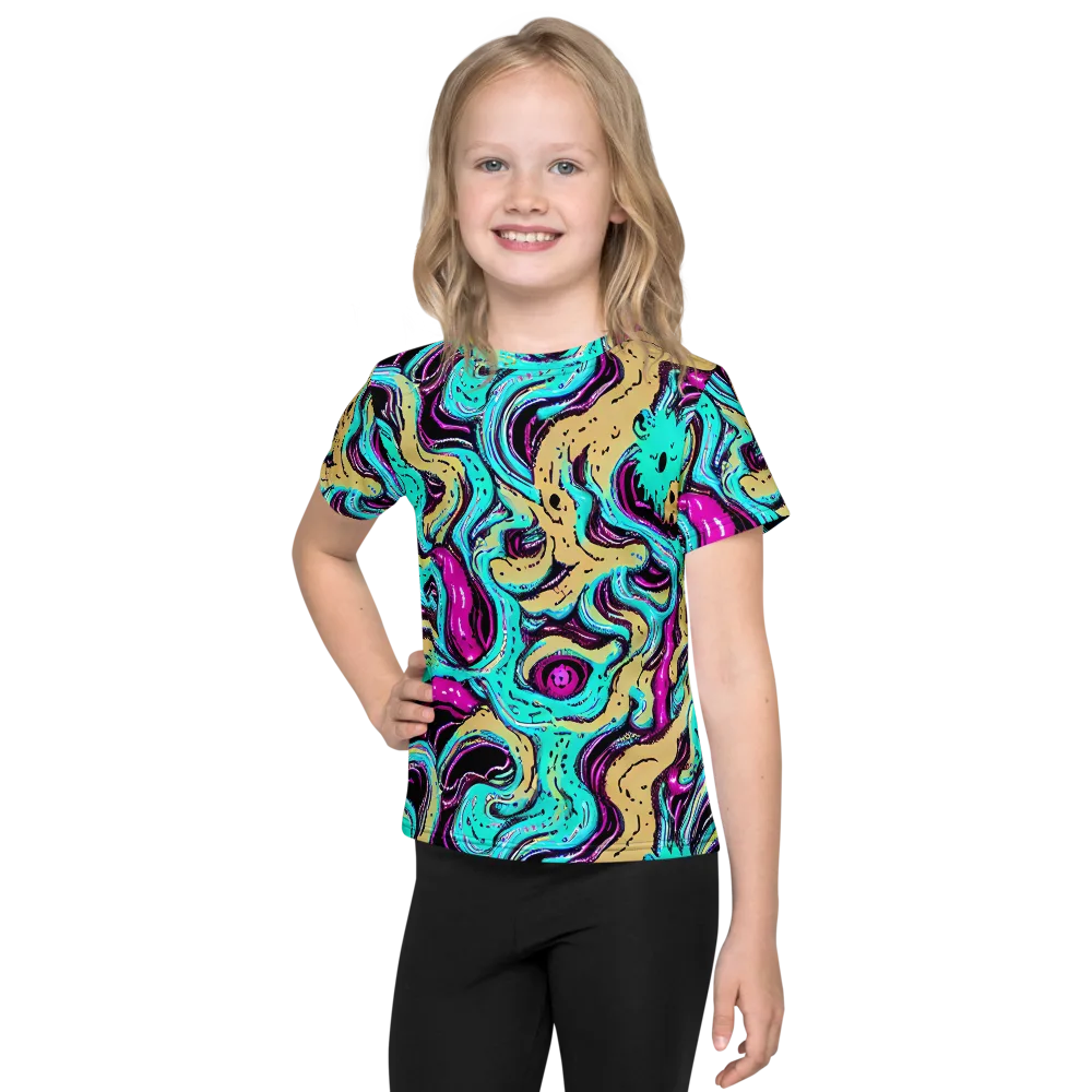 Neon Spill on Kids Crew Neck T-Shirt — Front