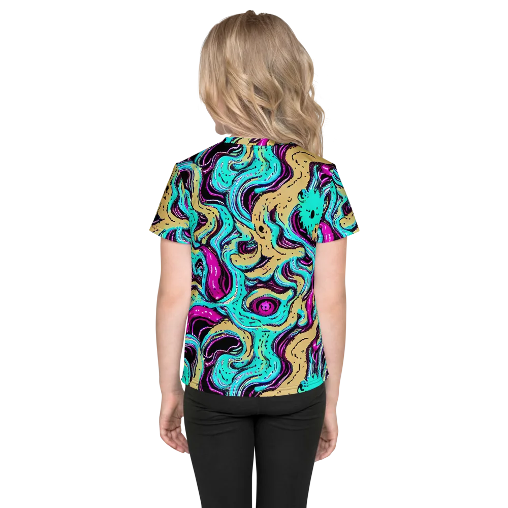 Neon Spill on Kids Crew Neck T-Shirt — Back