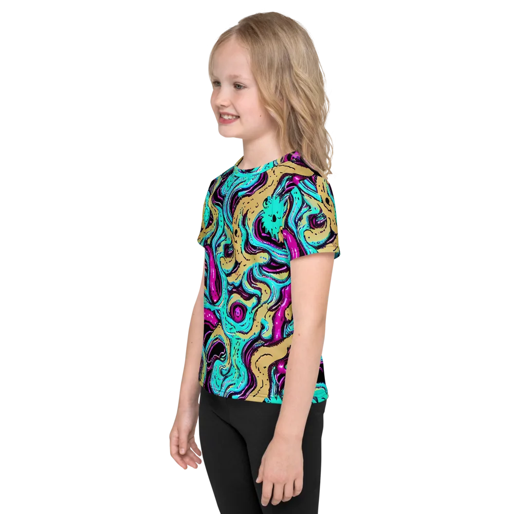 Neon Spill on Kids Crew Neck T-Shirt — Left